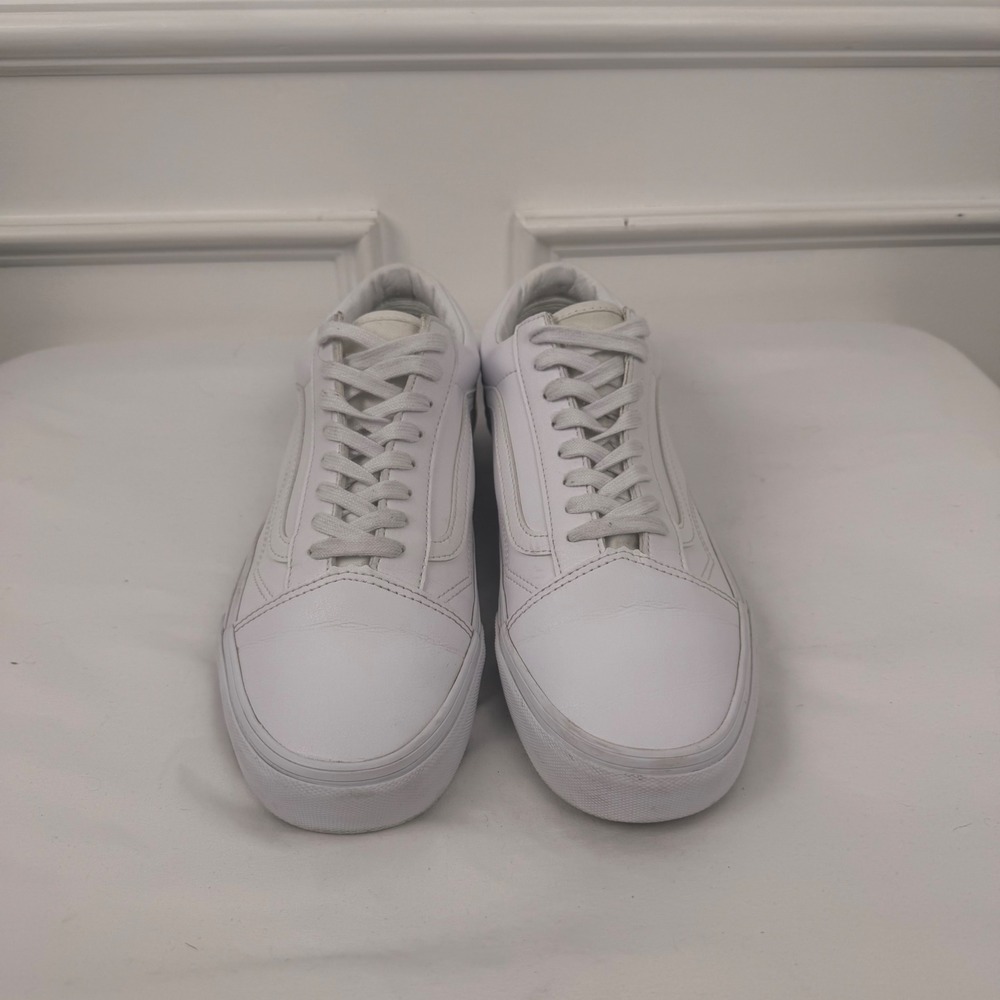 Vans Old Skool Triple White Leather Low Top Skate Shoes Mens 10 Womens 11.5